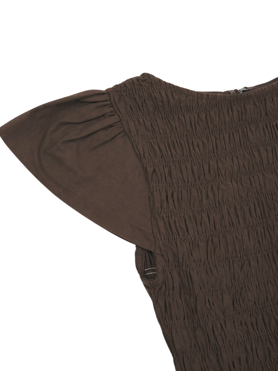 'ELIZABETH' SHIRRED BODICE SHORT SLEEVE MIDAXI DRESS BROWN