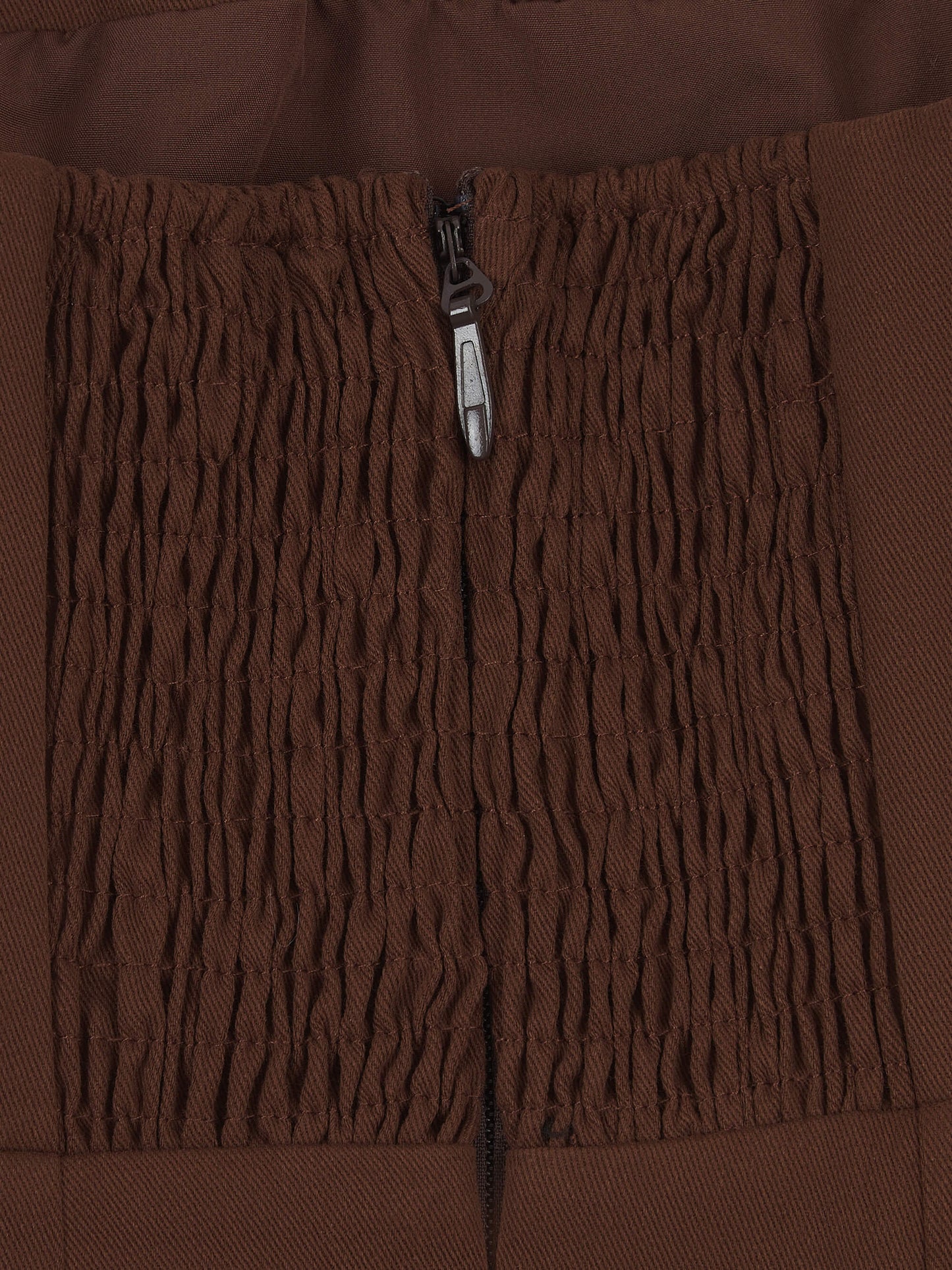 'VALENTINA' STRUCTURED BANDEAU ASYMMETRIC HEM TOP BROWN