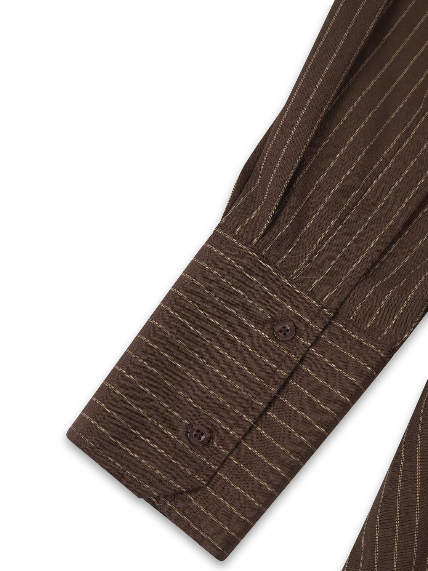 ‘EASY DOES IT’ STRIPE COTTON BOX PLEAT SHIRT BROWN