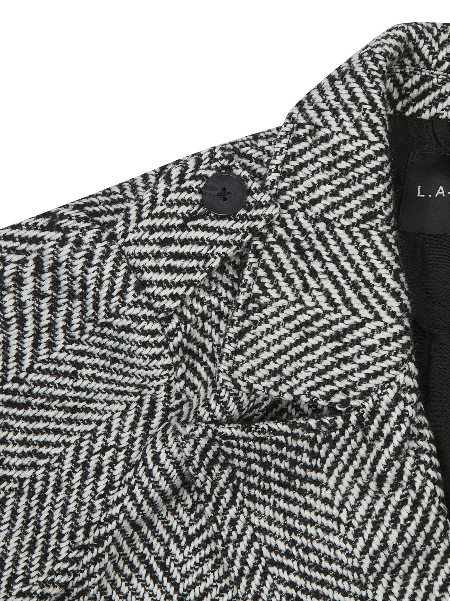 'MORGAN' HERRINGBONE DOUBLE BREASTED BELTED COAT BLACK