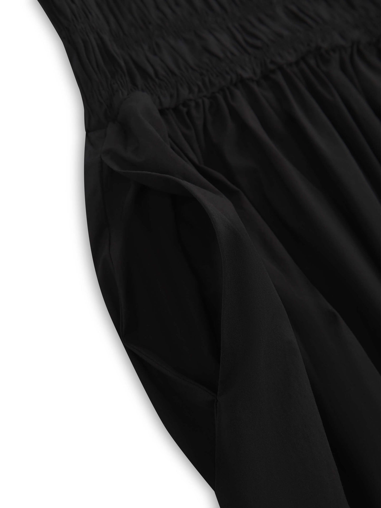 'ELIZABETH' SHIRRED BODICE SHORT SLEEVE MIDAXI DRESS BLACK