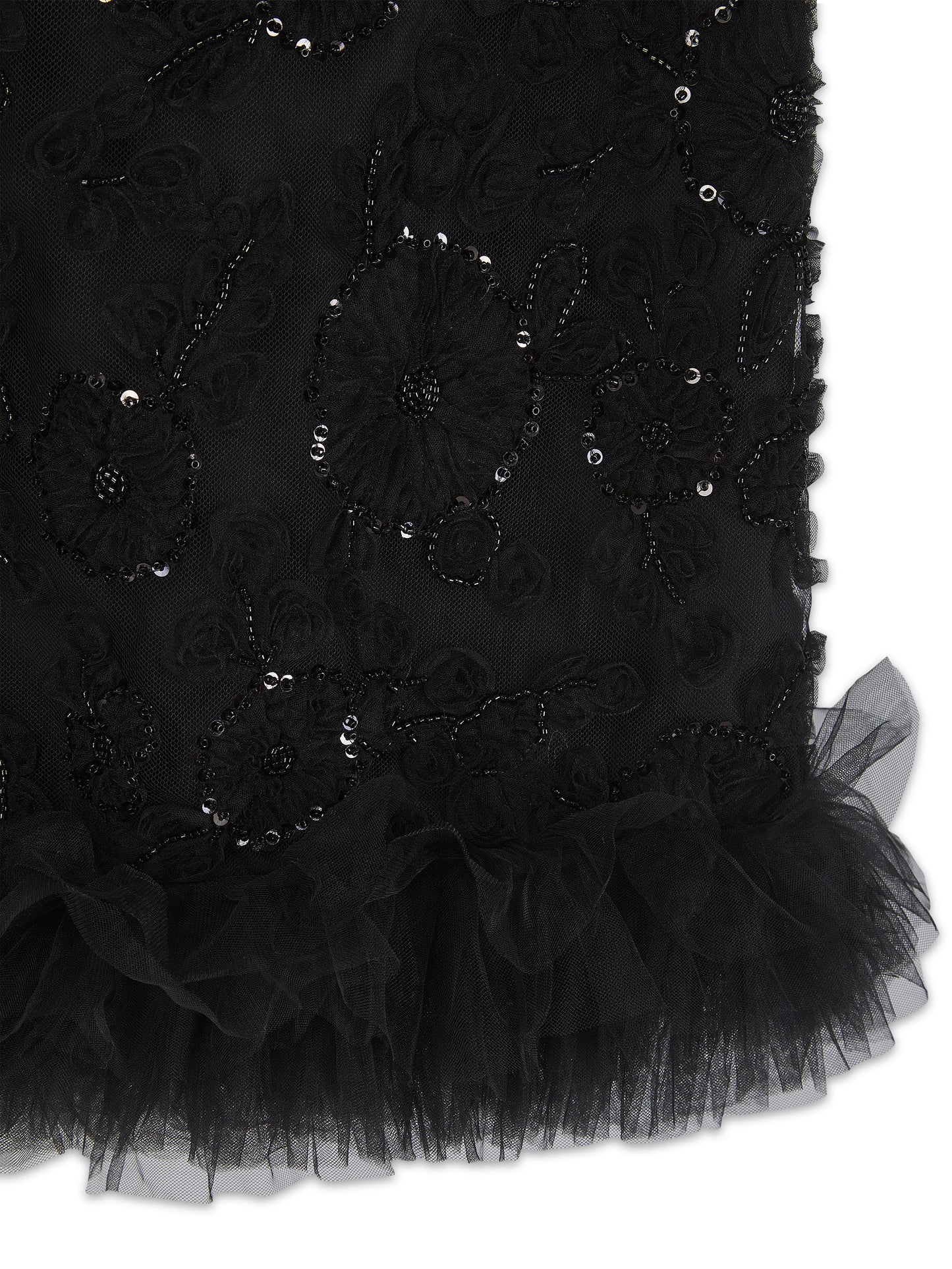 'FROU-FROU' EMBELLISHED SQUARE NECK MINI SLIP DRESS BLACK