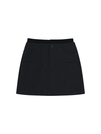'SIENNA' FAUX LEATHER CARGO MINI SKIRT BLACK