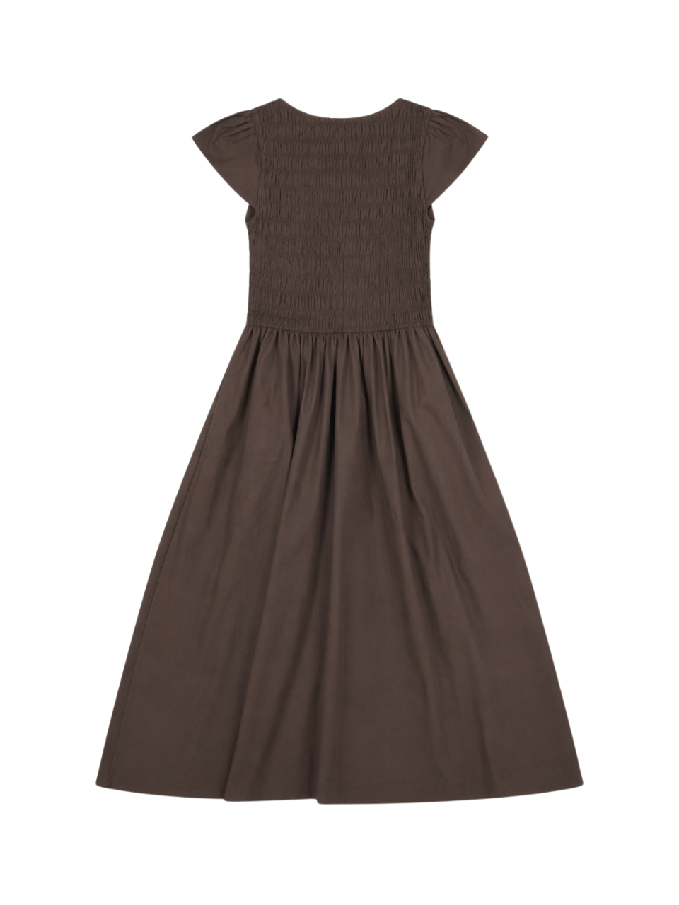 'ELIZABETH' SHIRRED BODICE SHORT SLEEVE MIDAXI DRESS BROWN