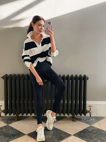 'CLEMENCE' VARSITY STRIPED RUGBY TOP NAVY