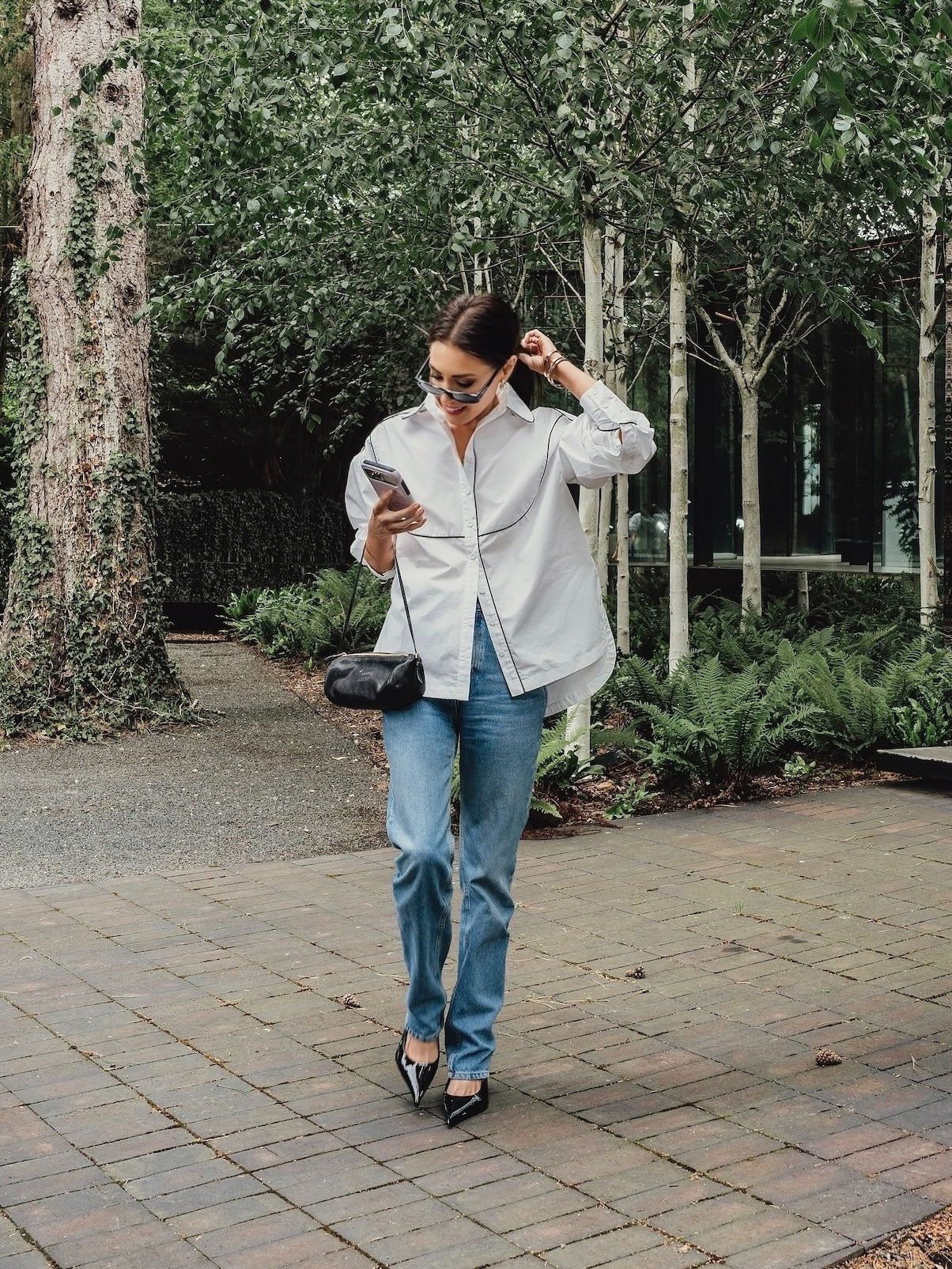 'BESETTE' OVERSIZED COTTON SHIRT WITH CONTRAST PIPING WHITE