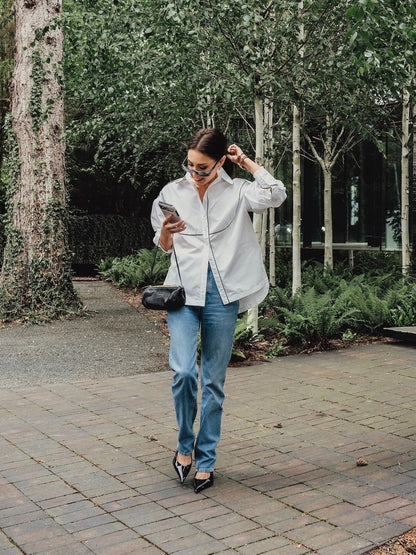 'BESETTE' OVERSIZED COTTON SHIRT WITH CONTRAST PIPING WHITE