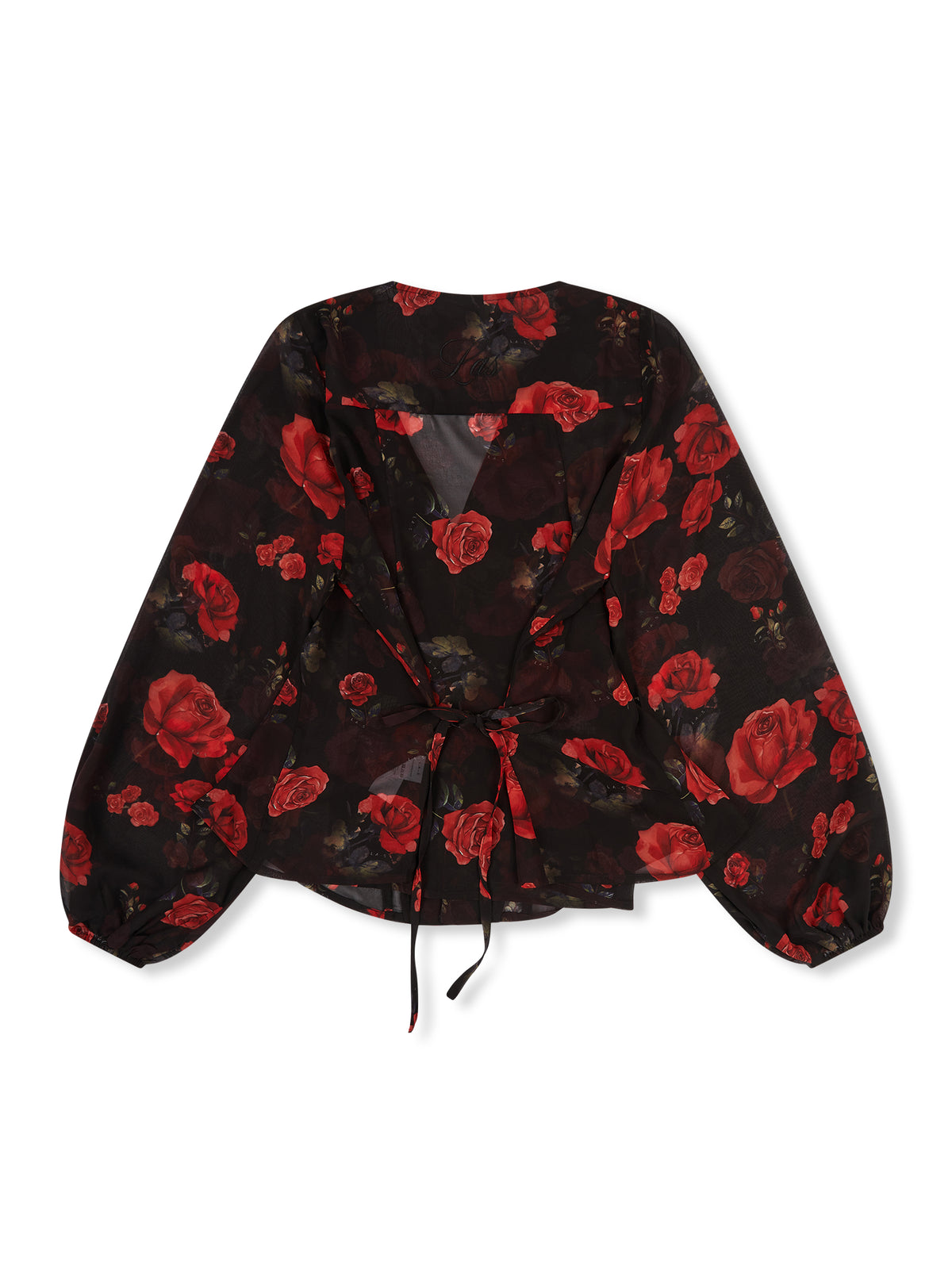 'I HEART NYC' ROSE PRINT LACE UP BLOUSE BLACK