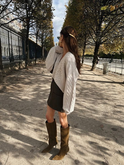 'MAISIE' CABLE KNIT CARDIGAN OAT BEIGE