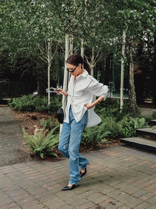 'BESETTE' OVERSIZED COTTON SHIRT WITH CONTRAST PIPING WHITE