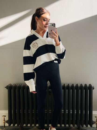 'CLEMENCE' VARSITY STRIPED RUGBY TOP NAVY