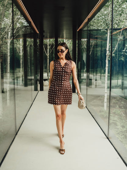 *COMING SOON* POLKA DOT BUTTON HOURGLASS MICRO MINI DRESS BROWN