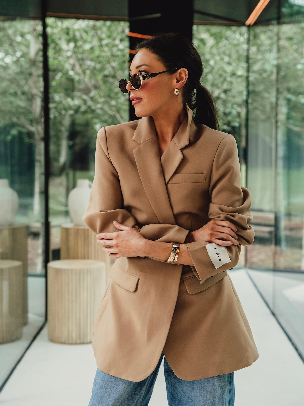 'ASTON' STRUCTURED HOURGLASS CINCHED WAIST BLAZER CAMEL