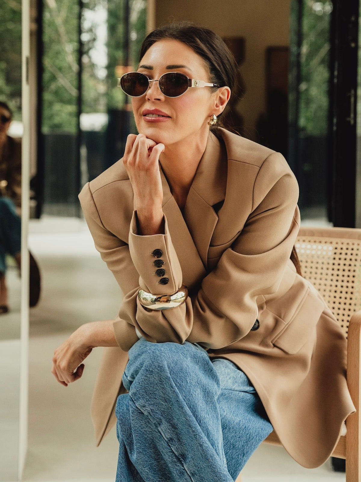 'ASTON' STRUCTURED HOURGLASS CINCHED WAIST BLAZER CAMEL