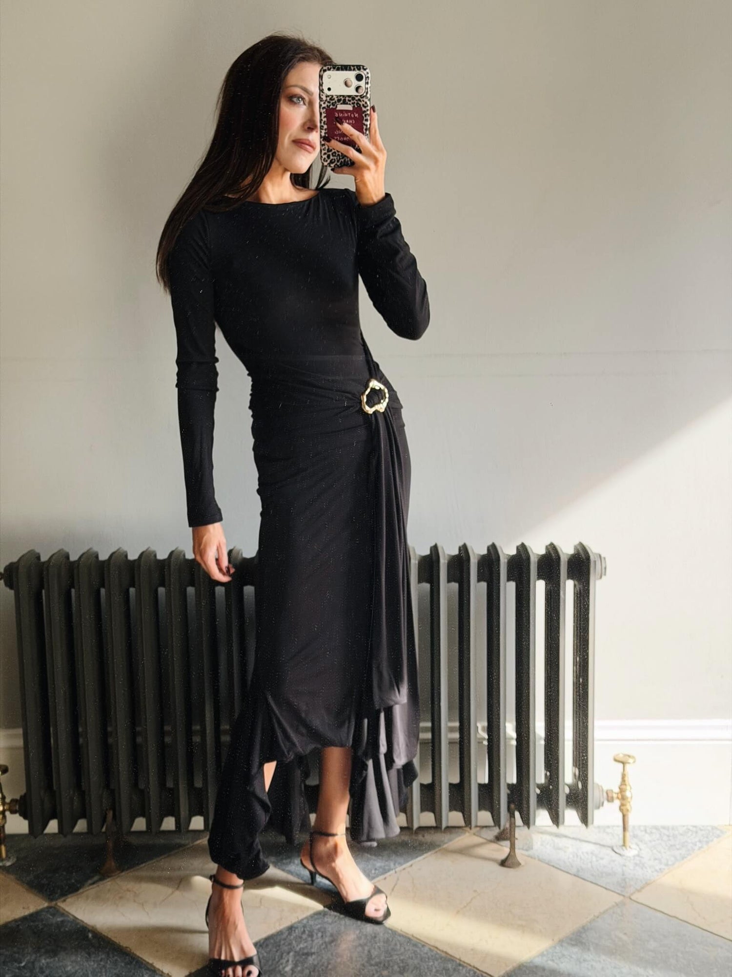 'DEAR JOHN' VOLUME HEM MIDI SKIRT BLACK