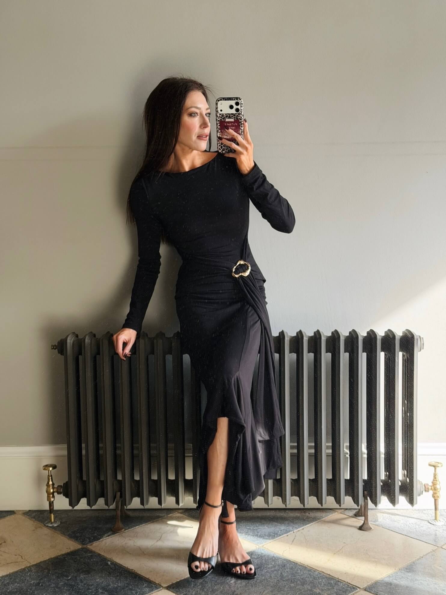 'DEAR JOHN' LONG SLEEVE DRAPE TIE TOP BLACK