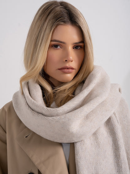 'LOULOU' WOOL BLEND APPLIQUÉ DETAIL SCARF OAT BEIGE