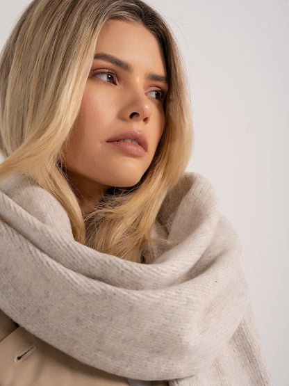 'LOULOU' WOOL BLEND APPLIQUÉ DETAIL SCARF OAT BEIGE