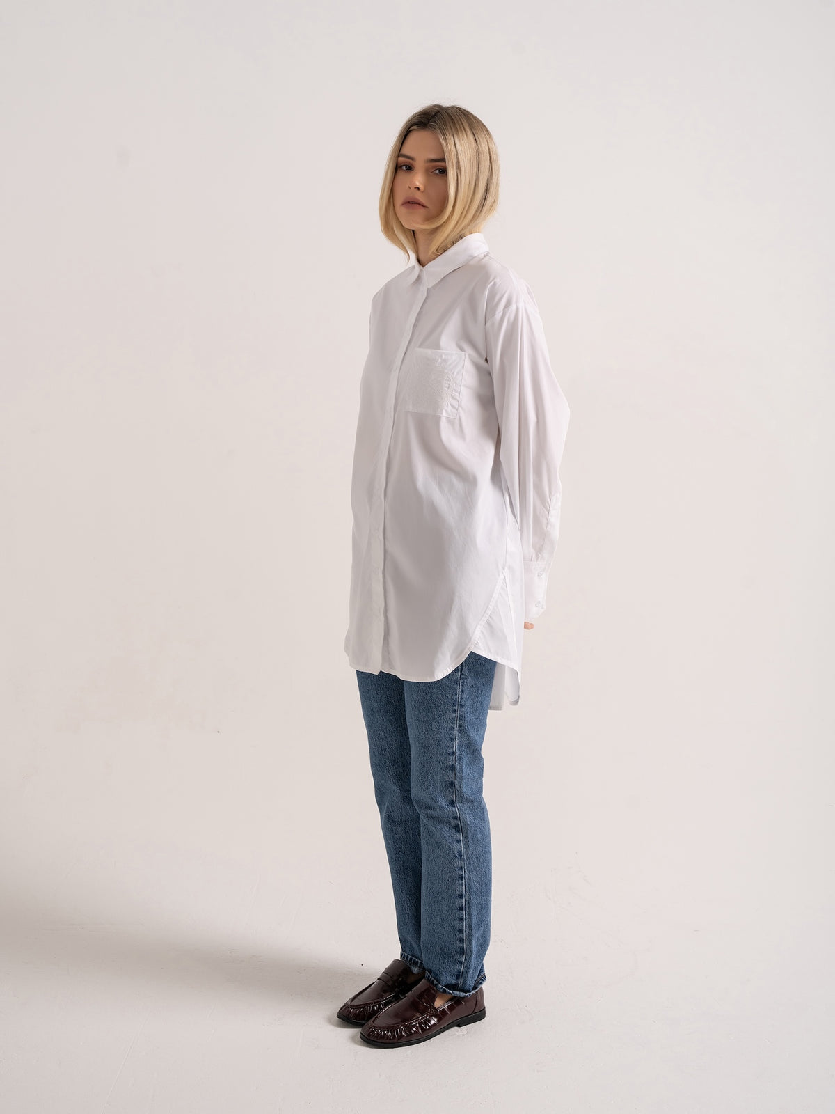 ‘EASY DOES IT’  OVERSIZED COTTON BOX PLEAT SHIRT WHITE