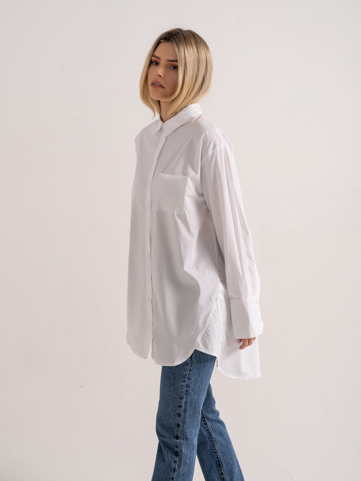 ‘EASY DOES IT’  OVERSIZED COTTON BOX PLEAT SHIRT WHITE