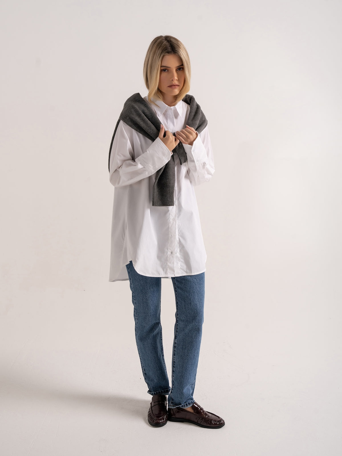 ‘EASY DOES IT’  OVERSIZED COTTON BOX PLEAT SHIRT WHITE