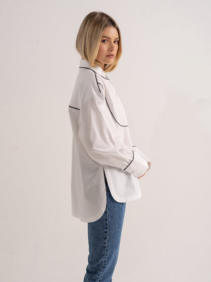'BESETTE' OVERSIZED COTTON SHIRT WITH CONTRAST PIPING WHITE