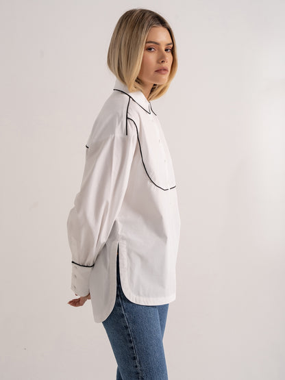 'BESETTE' OVERSIZED COTTON SHIRT WITH CONTRAST PIPING WHITE