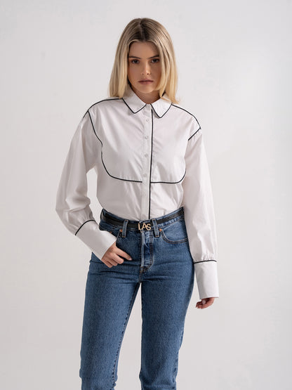 'BESETTE' OVERSIZED COTTON SHIRT WITH CONTRAST PIPING WHITE