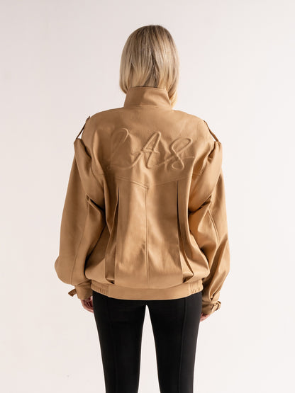 'SIENNA' FAUX LEATHER OVERSIZED MULTI WAY JACKET CAMEL