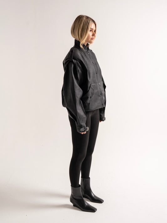 CONTOURING FAUX SUEDE LEGGINGS IN BLACK
