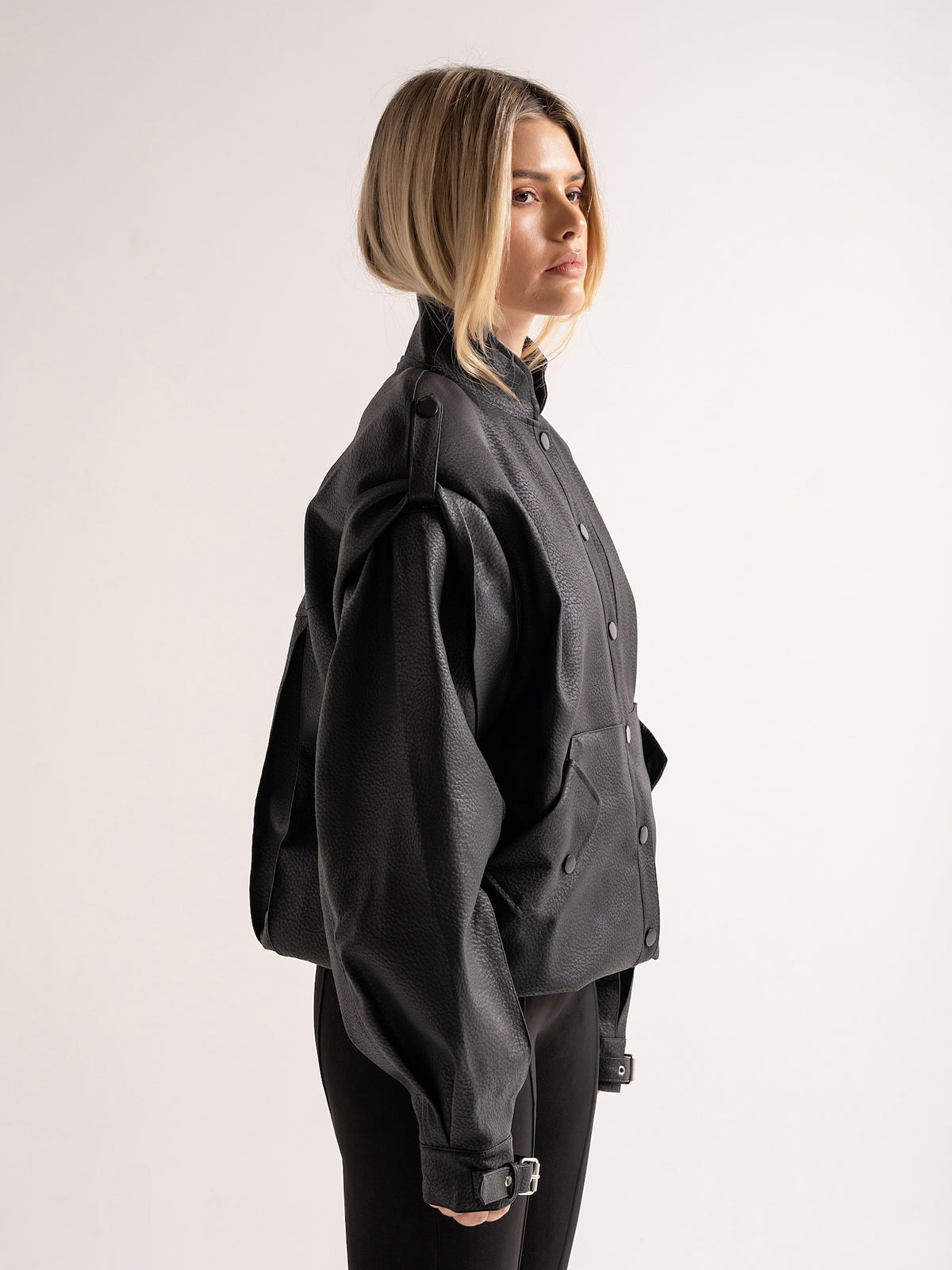 'SIENNA' FAUX LEATHER OVERSIZED MULTI WAY JACKET BLACK