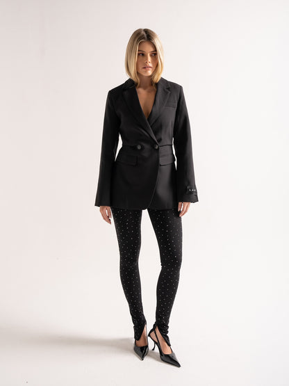 'ASTON' STRUCTURED HOURGLASS CINCHED WAIST BLAZER BLACK