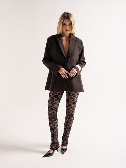 'BEAU' OVERSIZED SINGLE BREAST BLAZER BROWN