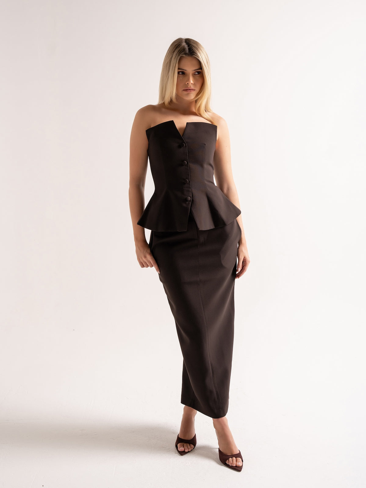 'SERENA' HOURGLASS MAXI SKIRT BROWN