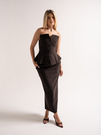 'SERENA' HOURGLASS MAXI SKIRT BROWN