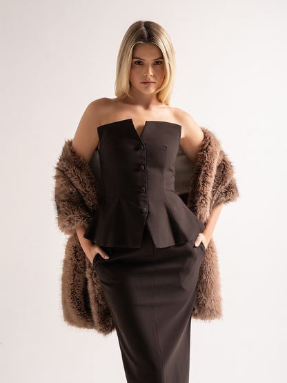 'BLAIR' EXAGGERATED SQUARE NECK BANDEAU TOP BROWN