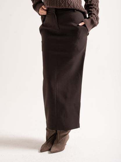 'SERENA' HOURGLASS MAXI SKIRT BROWN