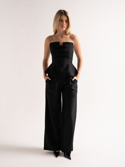 'SAMANTHA' DEEP PLEAT WIDE LEG TROUSERS BLACK