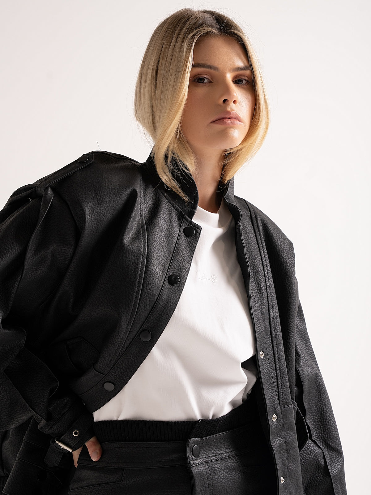 'SIENNA' FAUX LEATHER OVERSIZED MULTI WAY JACKET BLACK