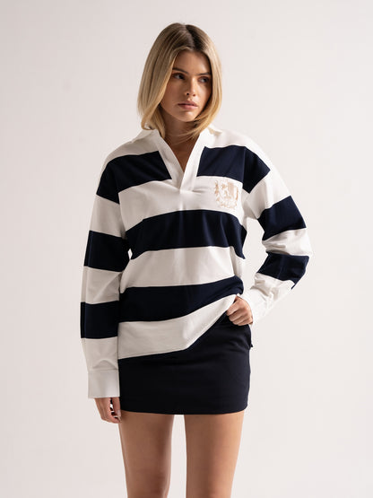 'CLEMENCE' VARSITY STRIPED RUGBY TOP NAVY