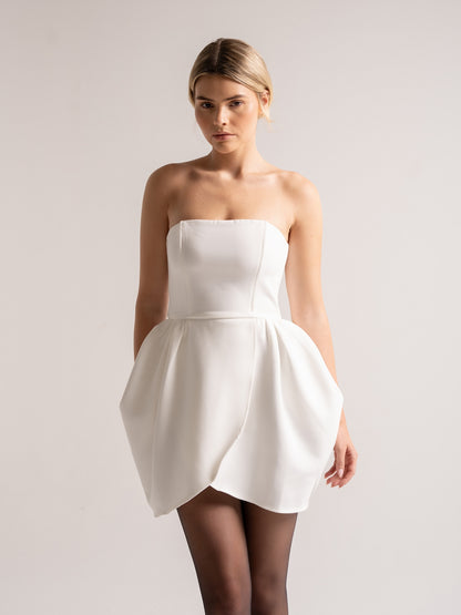 'ESTELLE' HOURGLASS BANDEAU WRAP FRONT MINI DRESS WHITE
