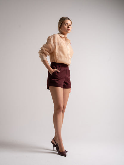 'ASTON' HIGH WAISTED TAILORED CITY SHORT BURGUNDY