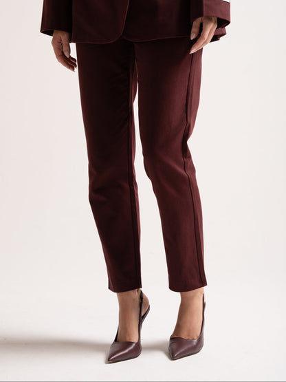 'ASTON' TAILORED CIGARETTE TROUSERS BURGUNDY