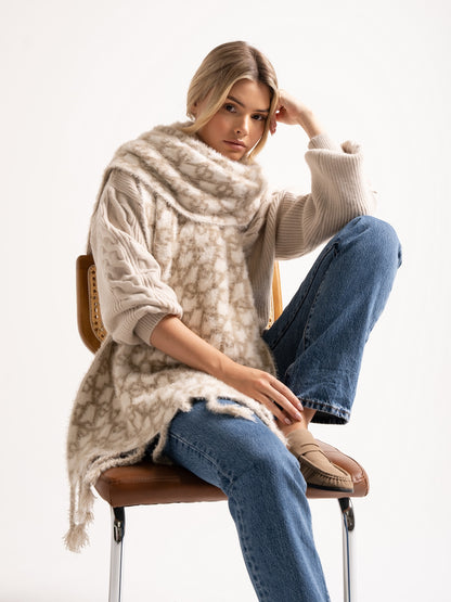 'SO LORNA' L.A-S JACQUARD KNITTED SCARF CREAM
