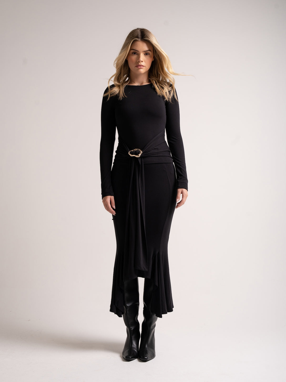 'DEAR JOHN' LONG SLEEVE DRAPE TIE TOP BLACK