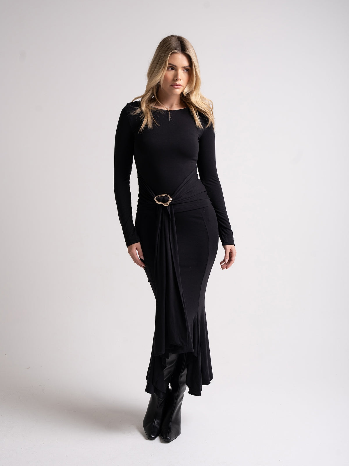 'DEAR JOHN' VOLUME HEM MIDI SKIRT BLACK