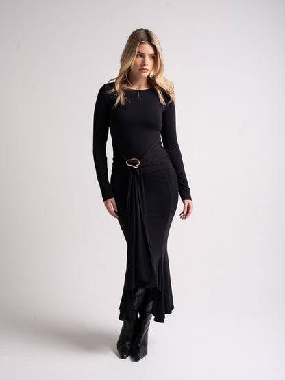 'DEAR JOHN' VOLUME HEM MIDI SKIRT BLACK