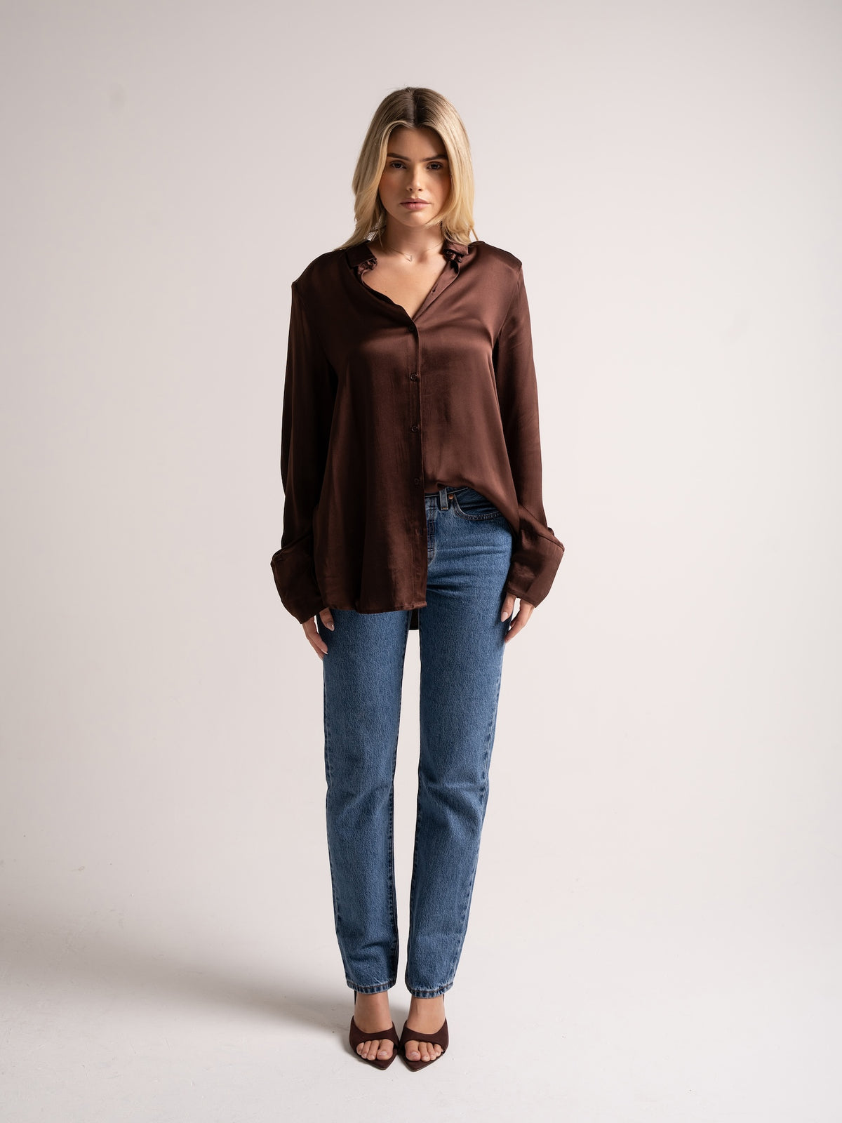 ‘LADY’ PERFECT FIT FLUID BLOUSE BROWN