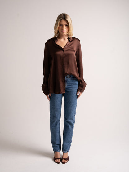 ‘LADY’ PERFECT FIT FLUID BLOUSE BROWN