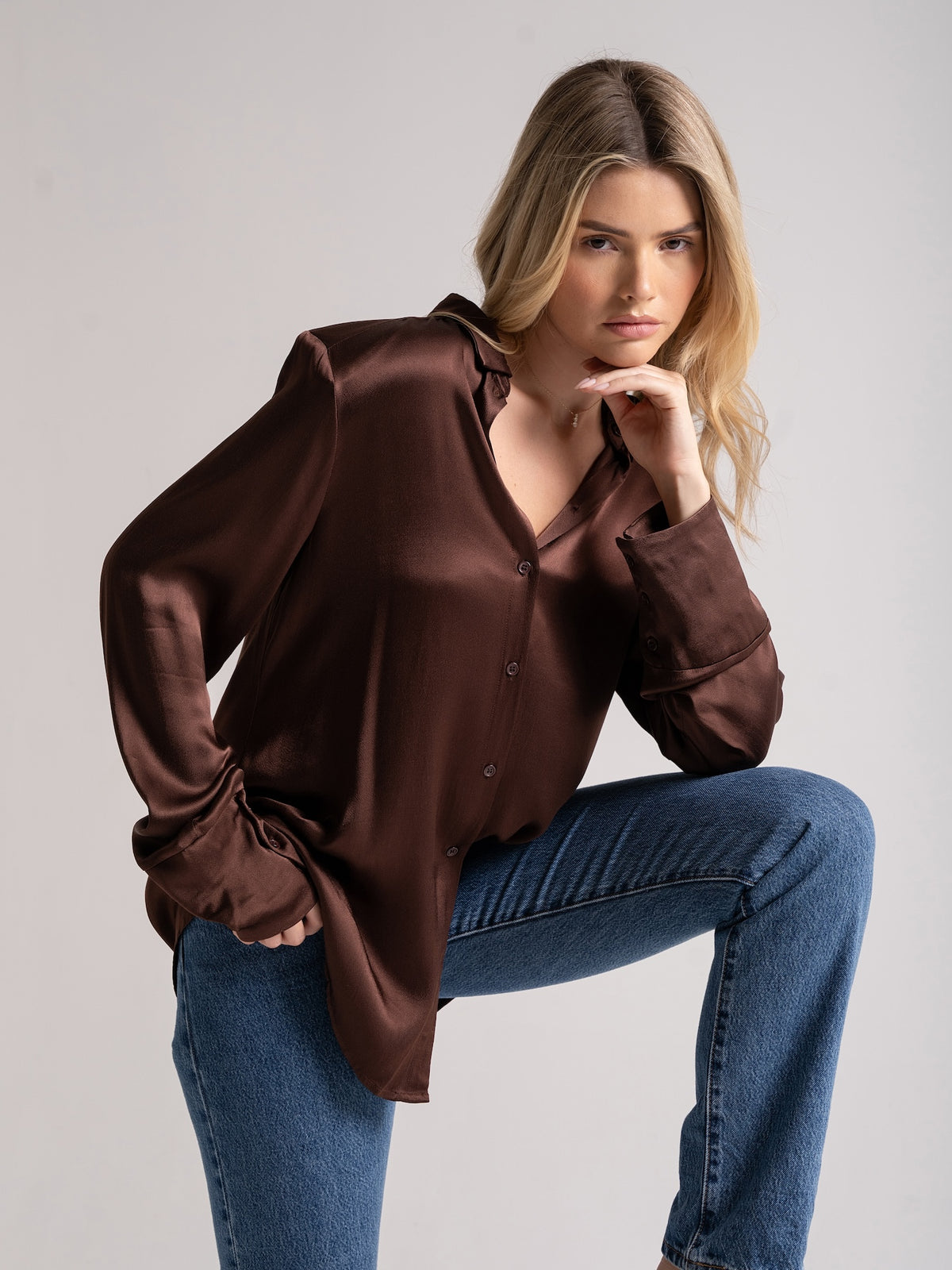 ‘LADY’ PERFECT FIT FLUID BLOUSE BROWN